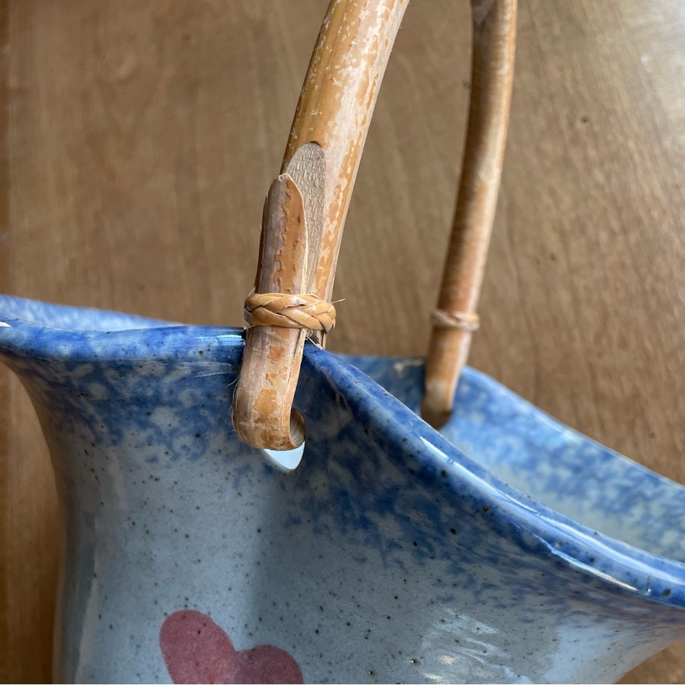 Jepson Studio Hand Crafted Blue and Gray Pottery Basket with Heart & Handle - Picture 5 of 13